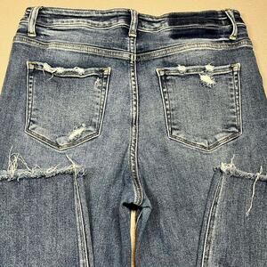 Distressed Mid-Rise Straight Leg Boho Festival Ankle Raw Hem Cropped Jeans Sz 32